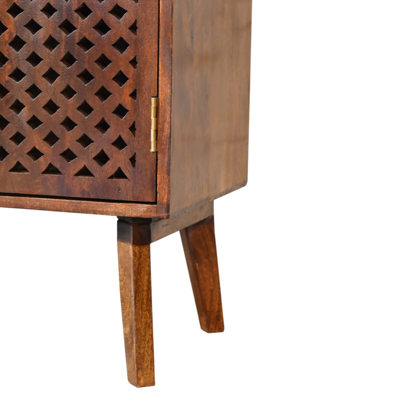 Solid Mango Wood Chestnut Finished Carved Front 2 Door Cabinet - Image 6