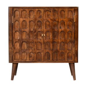 Solid Mango Wood Chestnut Finished 2 Door Arch Patterned Cabinet