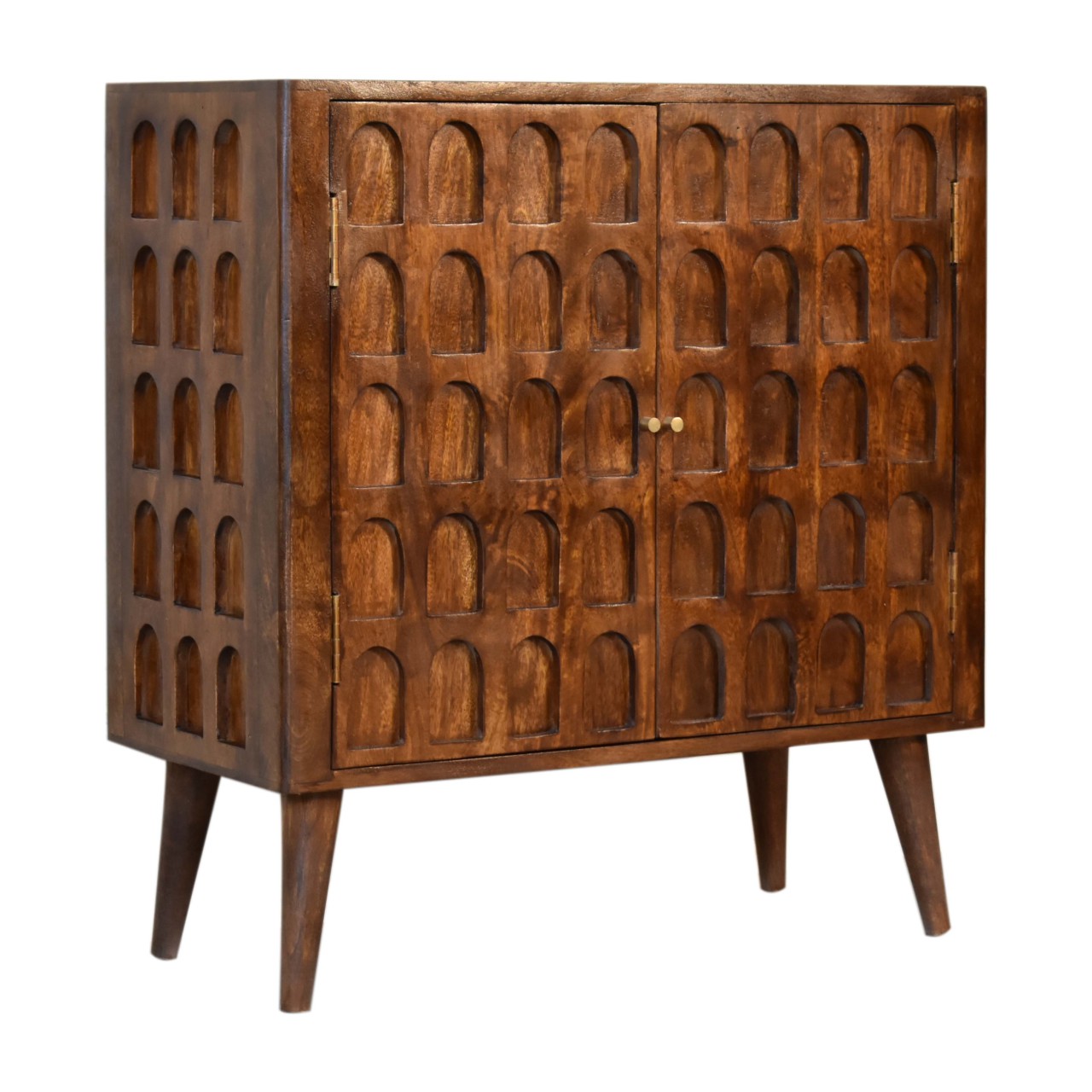 Solid Mango Wood Chestnut Finished 2 Door Arch Patterned Cabinet - Image 2