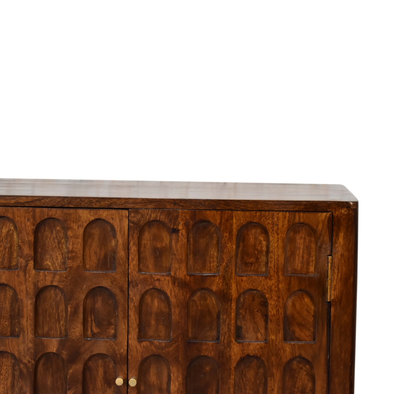 Solid Mango Wood Chestnut Finished 2 Door Arch Patterned Cabinet - Image 4