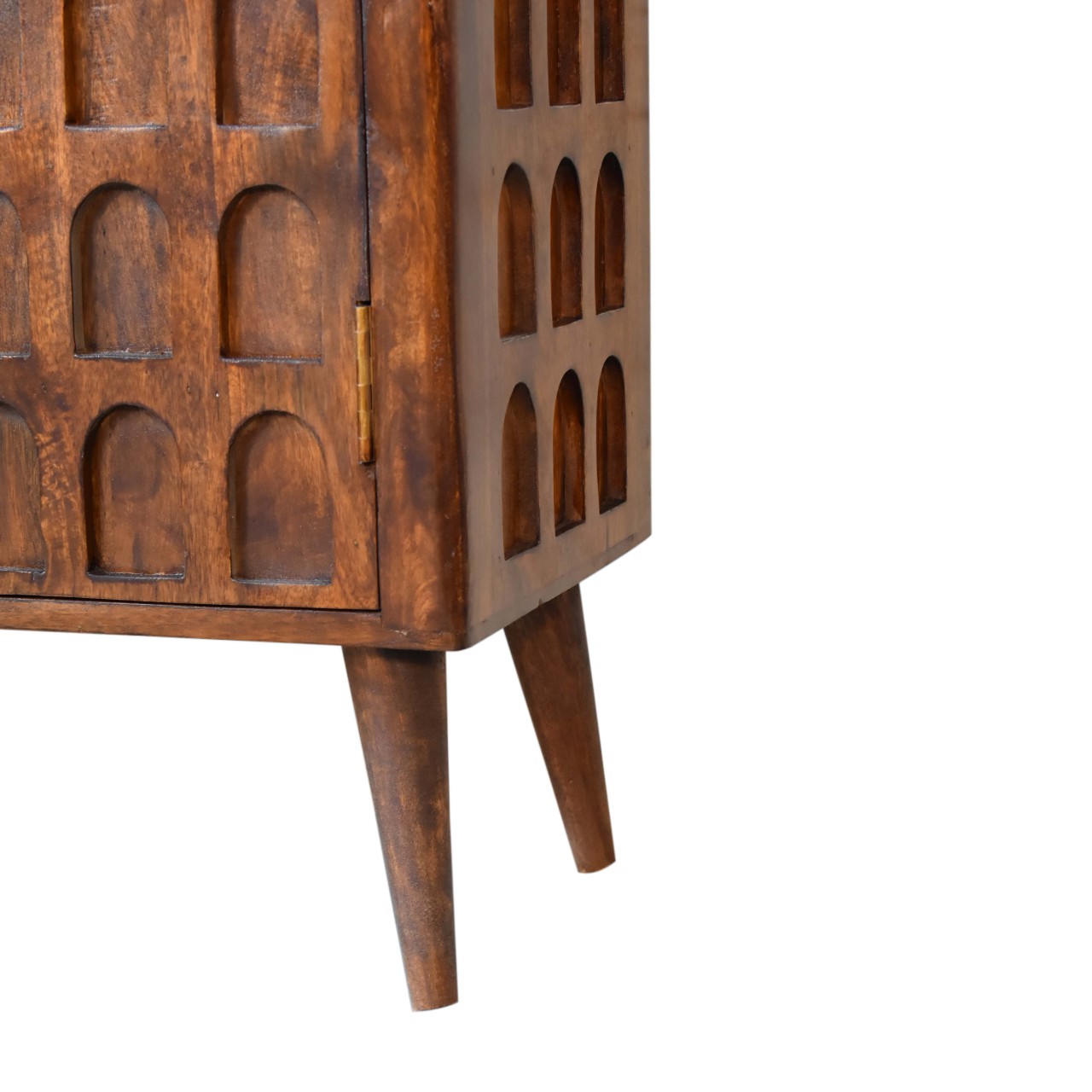 Solid Mango Wood Chestnut Finished 2 Door Arch Patterned Cabinet - Image 6