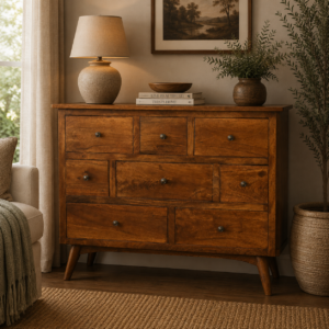 Solid Mango Wood Chestnut Finished 8 Drawer Chest of Drawers