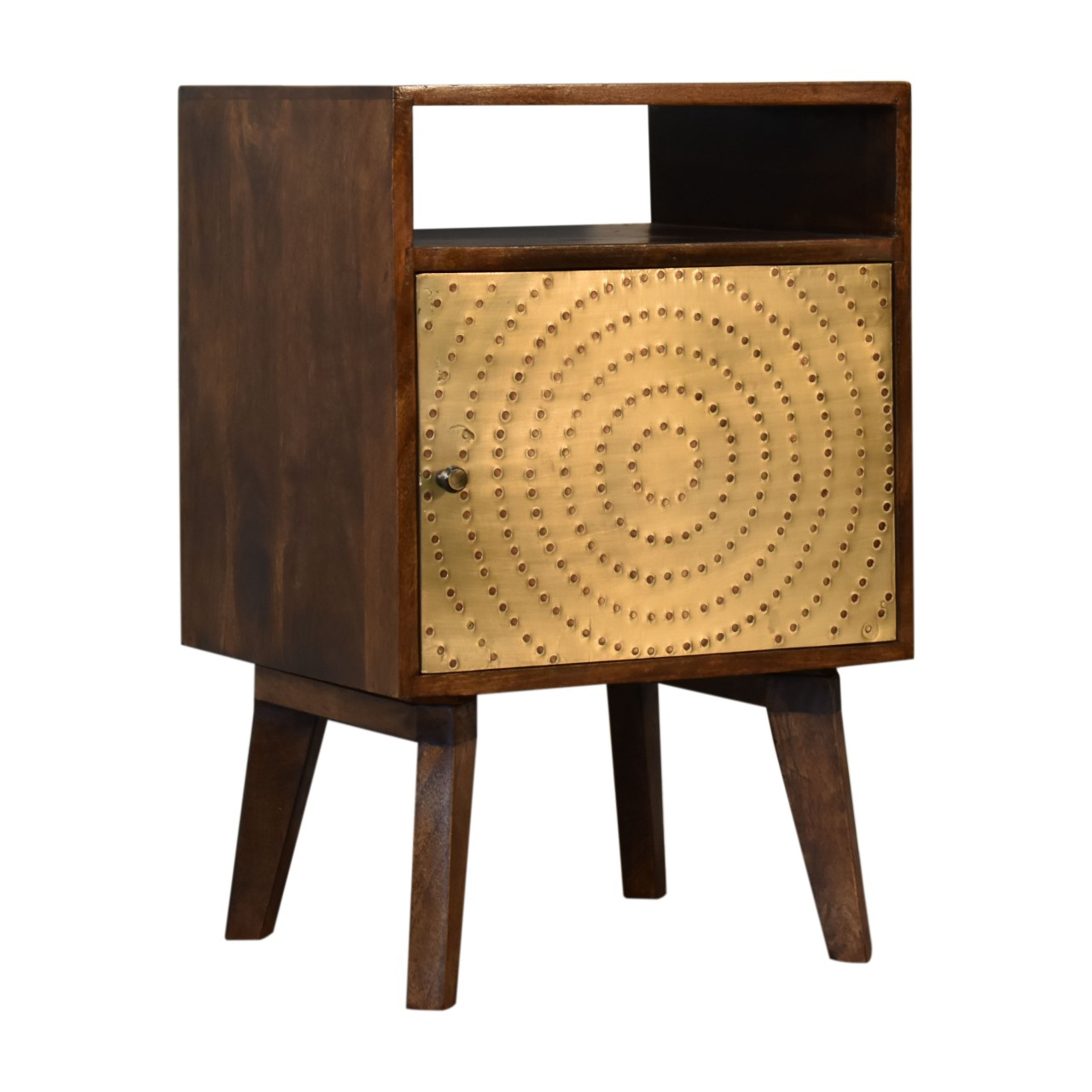 Solid Mango Wood Chestnut and Brass Finished Zen Bedside - Image 2
