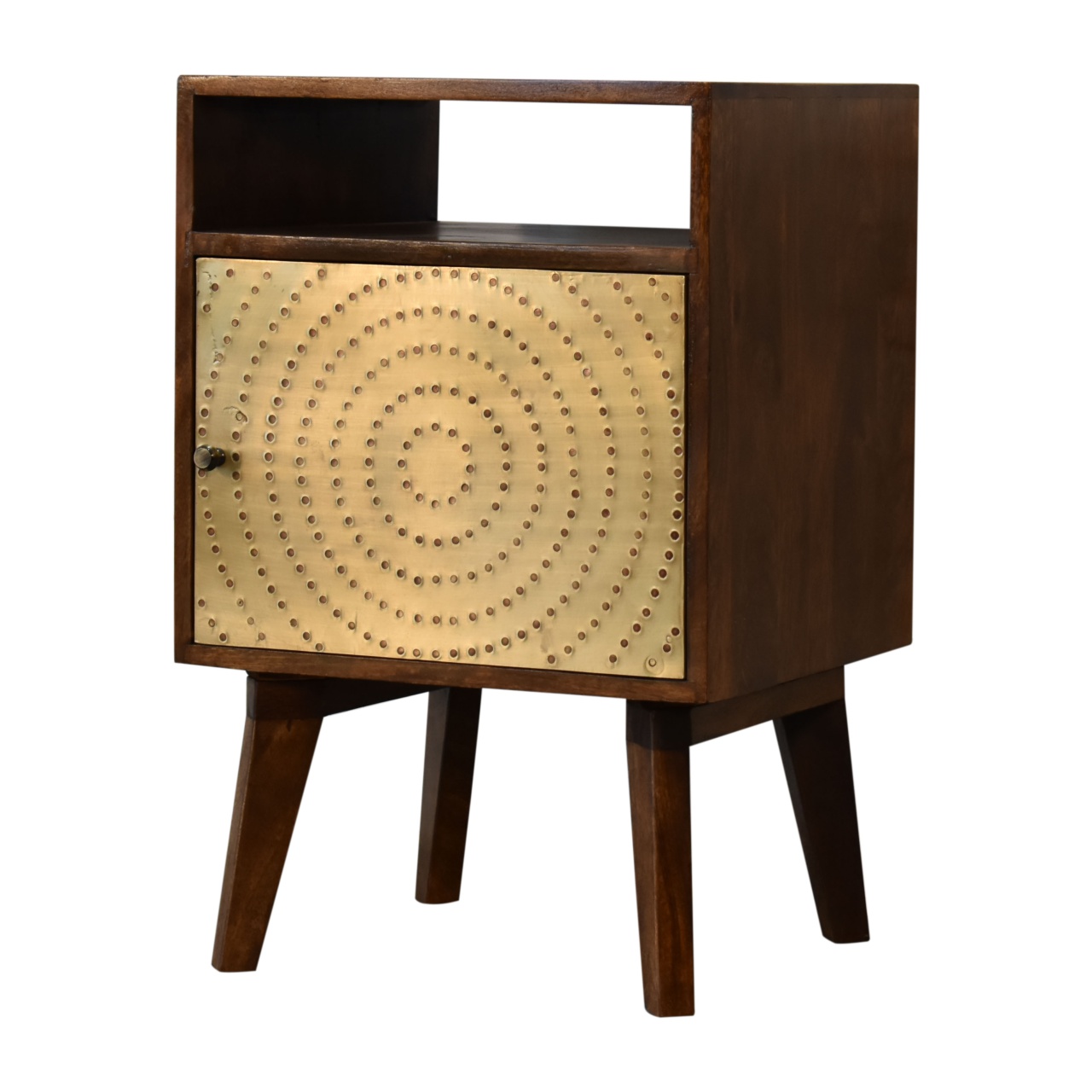 Solid Mango Wood Chestnut and Brass Finished Zen Bedside - Image 3