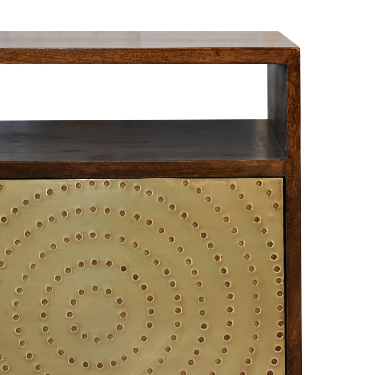 Solid Mango Wood Chestnut and Brass Finished Zen Bedside - Image 4