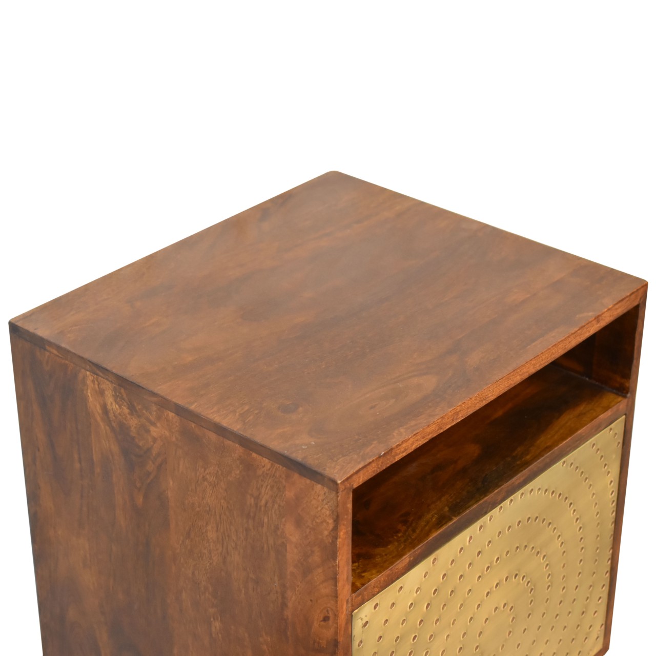 Solid Mango Wood Chestnut and Brass Finished Zen Bedside - Image 5