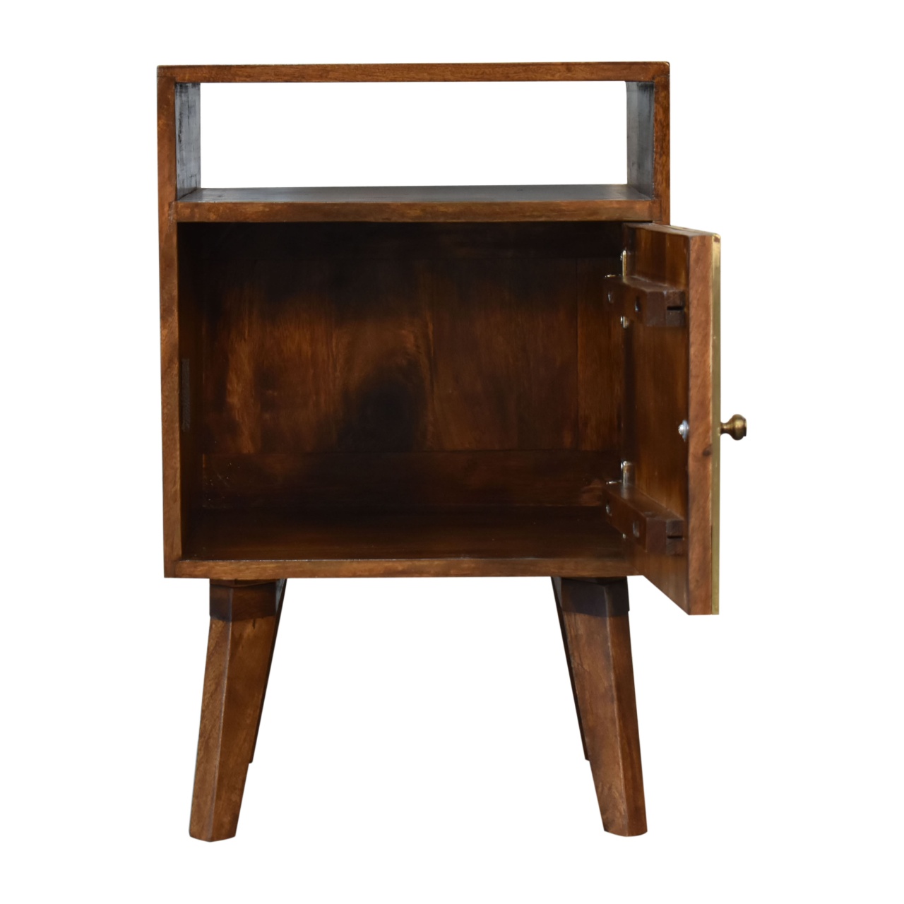 Solid Mango Wood Chestnut and Brass Finished Zen Bedside - Image 6