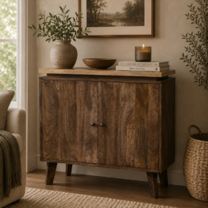 Solid Mango Wood Grey Washed 2 Door Platform Cabinet
