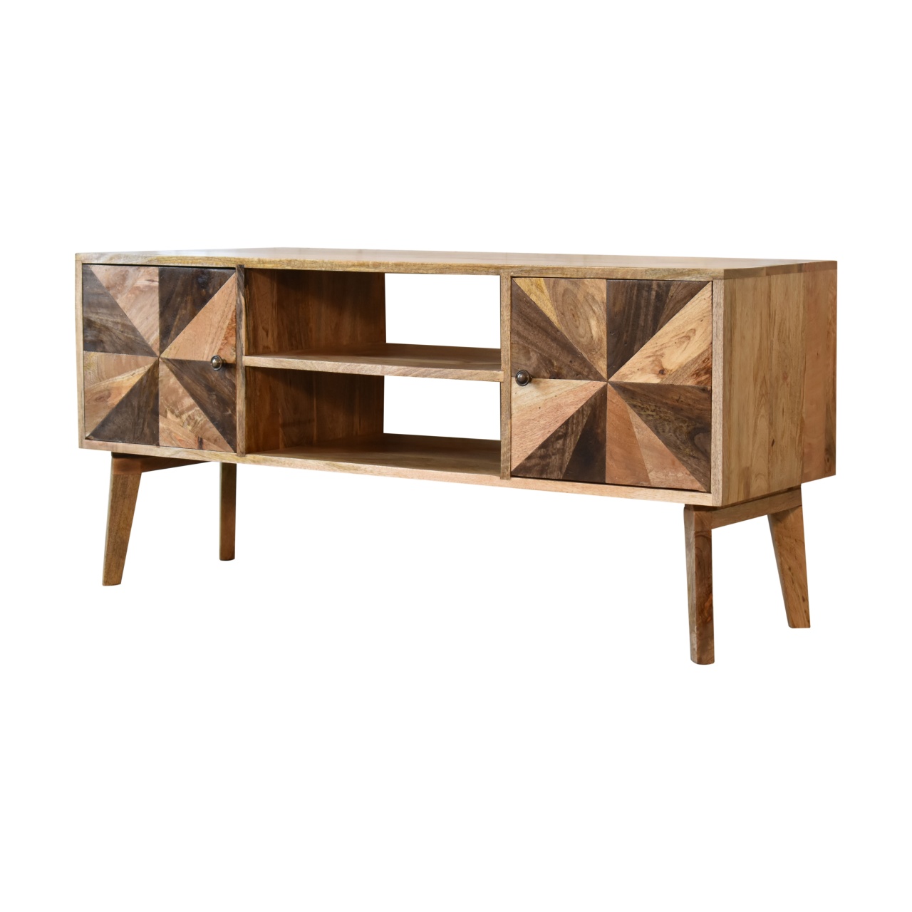 Solid Mango Wood Oak and Mixed Finished 2 Door Media Unit - Image 2