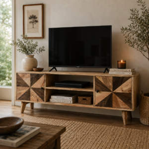 Solid Mango Wood Oak and Mixed Finished 2 Door Media Unit