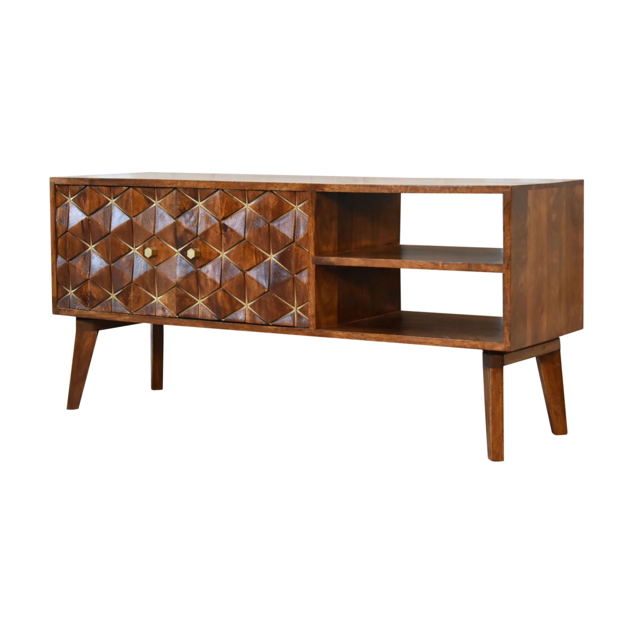 Solid Mango Wood Chestnut Finished 2 Samara Door Media Unit - Image 2