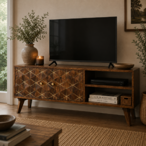Solid Mango Wood Chestnut Finished 2 Samara Door Media Unit