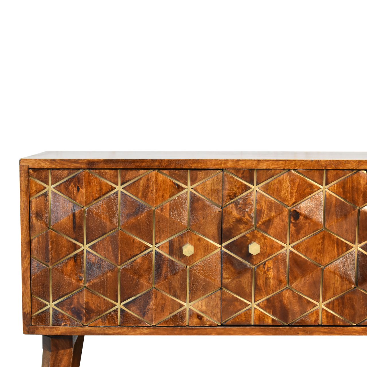 Solid Mango Wood Chestnut Finished 2 Samara Door Media Unit - Image 4