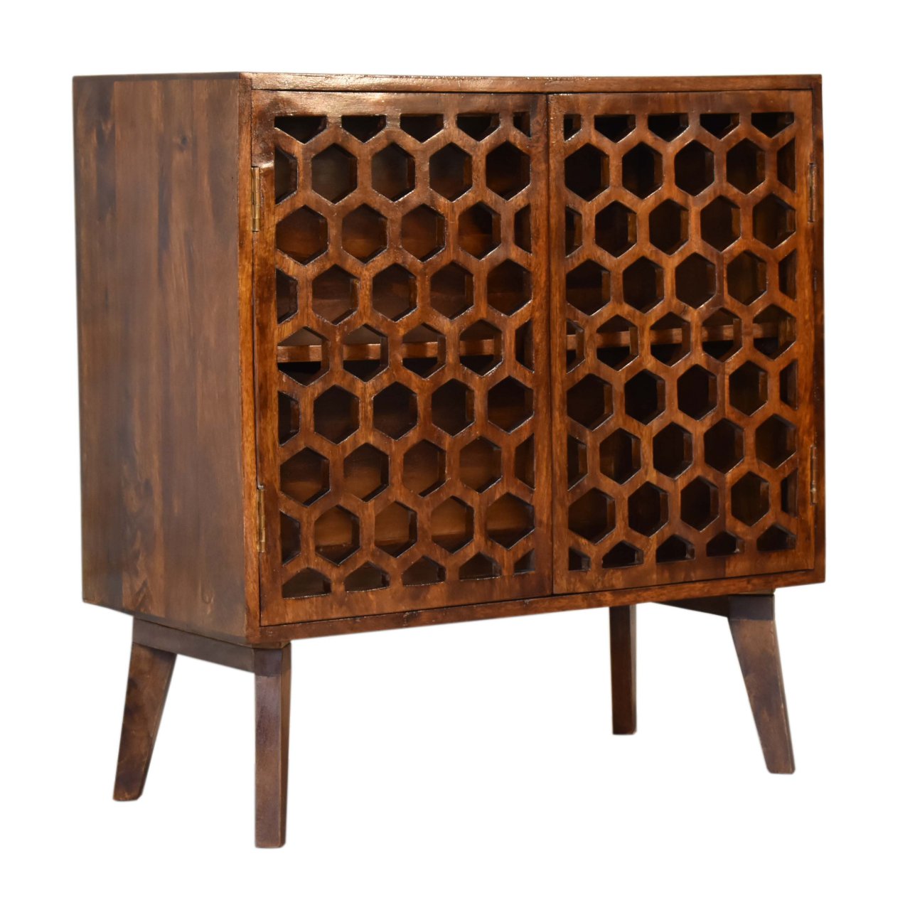 Solid Mango Wood Chestnut Finished 2 Door Honeycomb Front Cabinet - Image 2