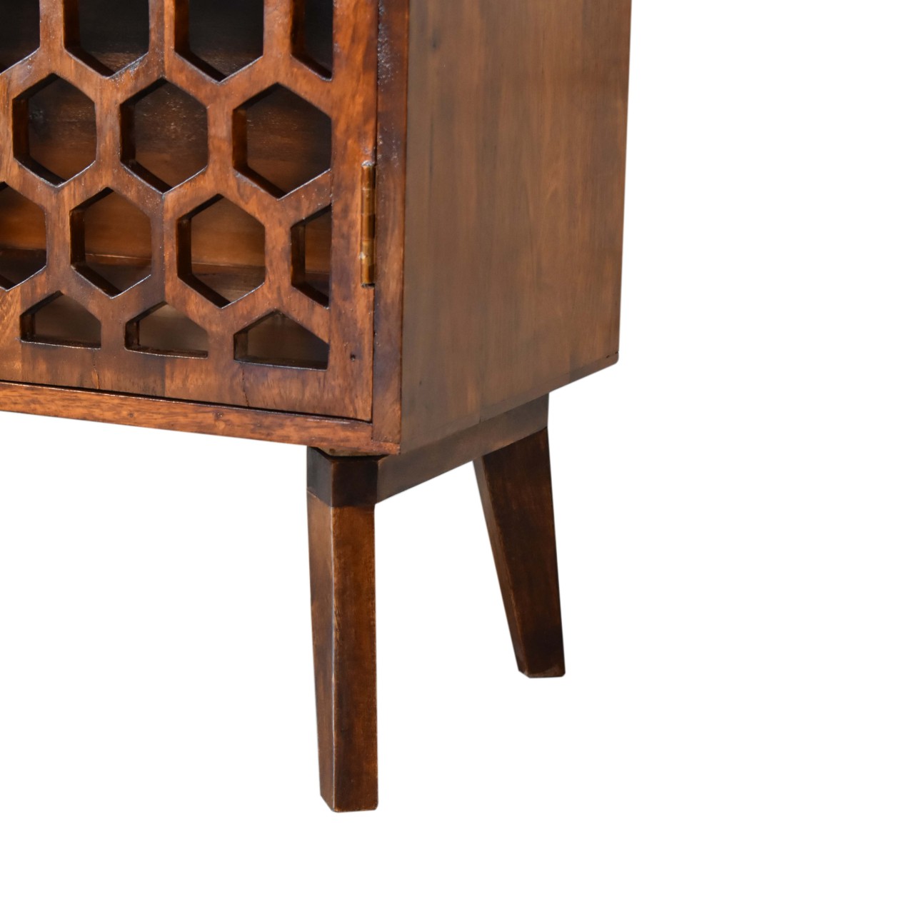 Solid Mango Wood Chestnut Finished 2 Door Honeycomb Front Cabinet - Image 7