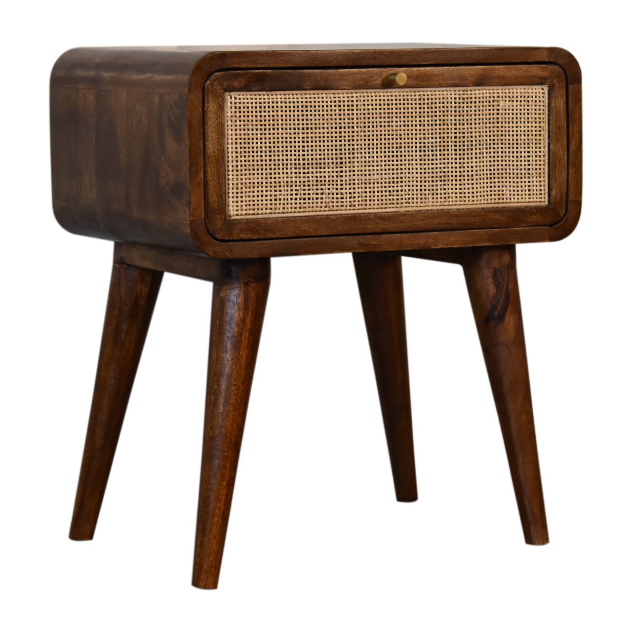Solid Mango Wood Chestnut Finished Rattan Front 1 Drawer Bedside - Image 2
