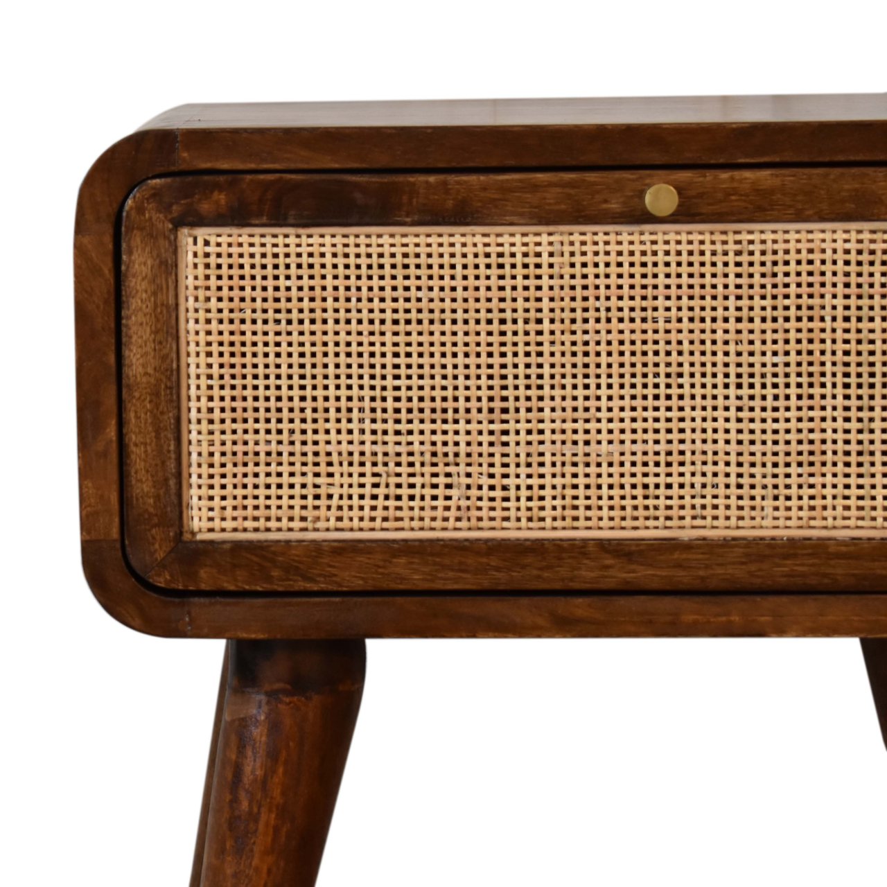 Solid Mango Wood Chestnut Finished Rattan Front 1 Drawer Bedside - Image 4