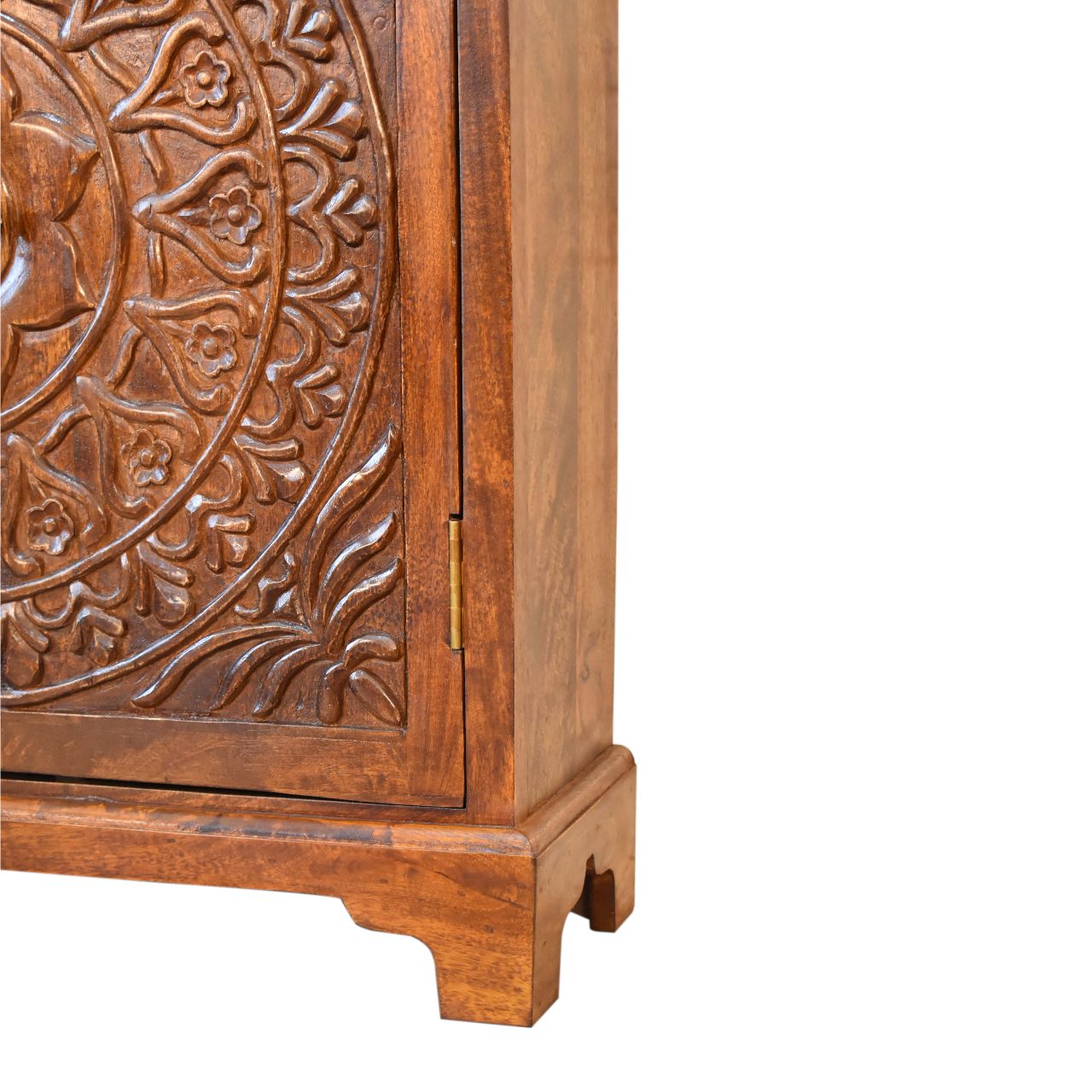 Solid Mango Wood Chestnut Finished Intricately Carved Tova 2 Door Cabinet - Image 7