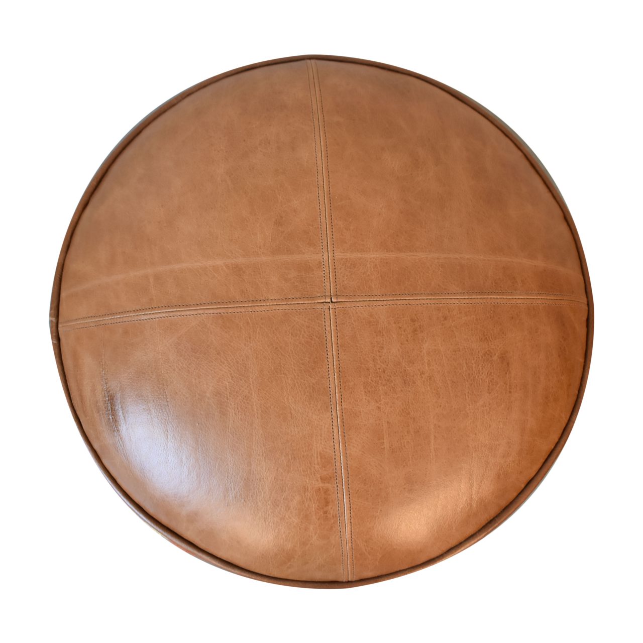 Solid Mango Wood California Walnut Durrie and Leather Mixed Footstool - Image 8