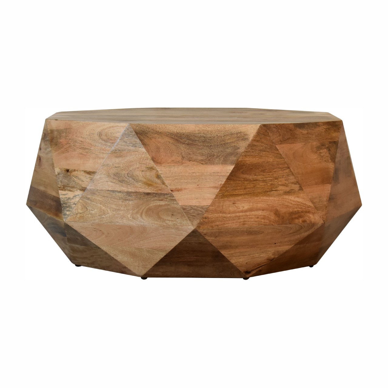 Solid Mango Wood Oak Finished Geometrical Shaped Solid Wood Coffee Table