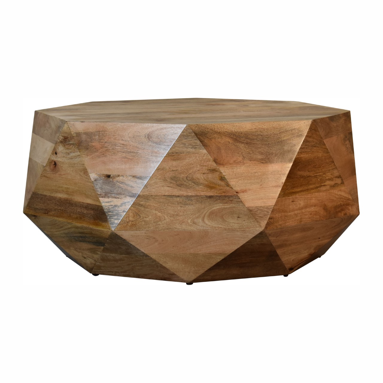 Solid Mango Wood Oak Finished Geometrical Shaped Solid Wood Coffee Table - Image 2