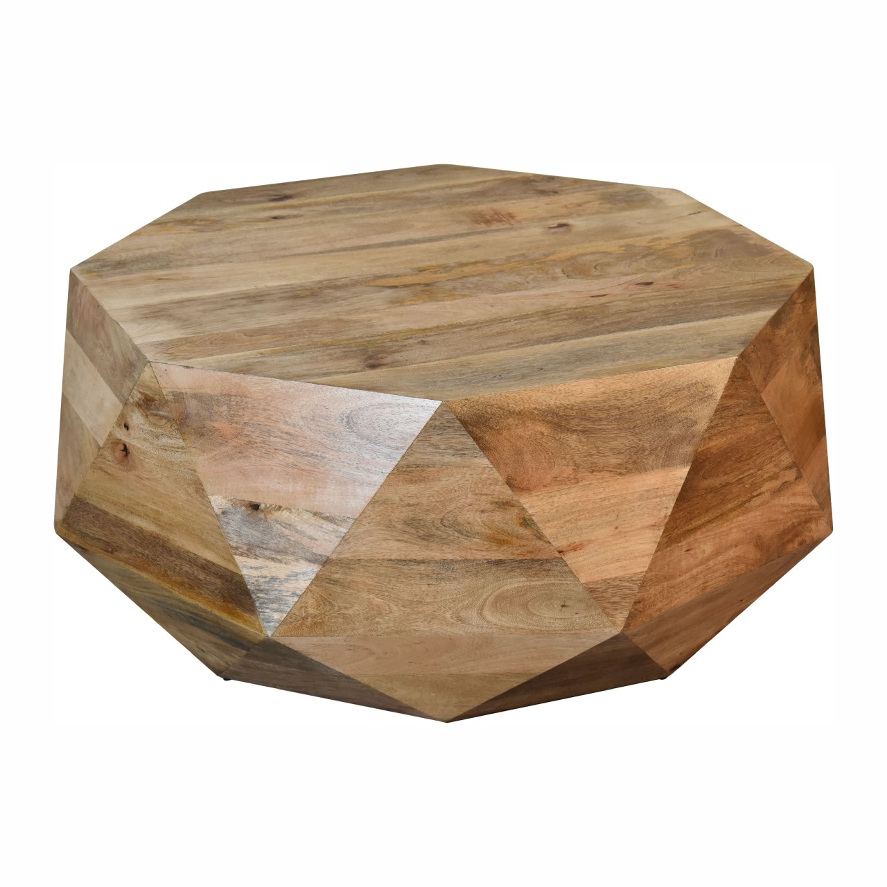 Solid Mango Wood Oak Finished Geometrical Shaped Solid Wood Coffee Table - Image 3