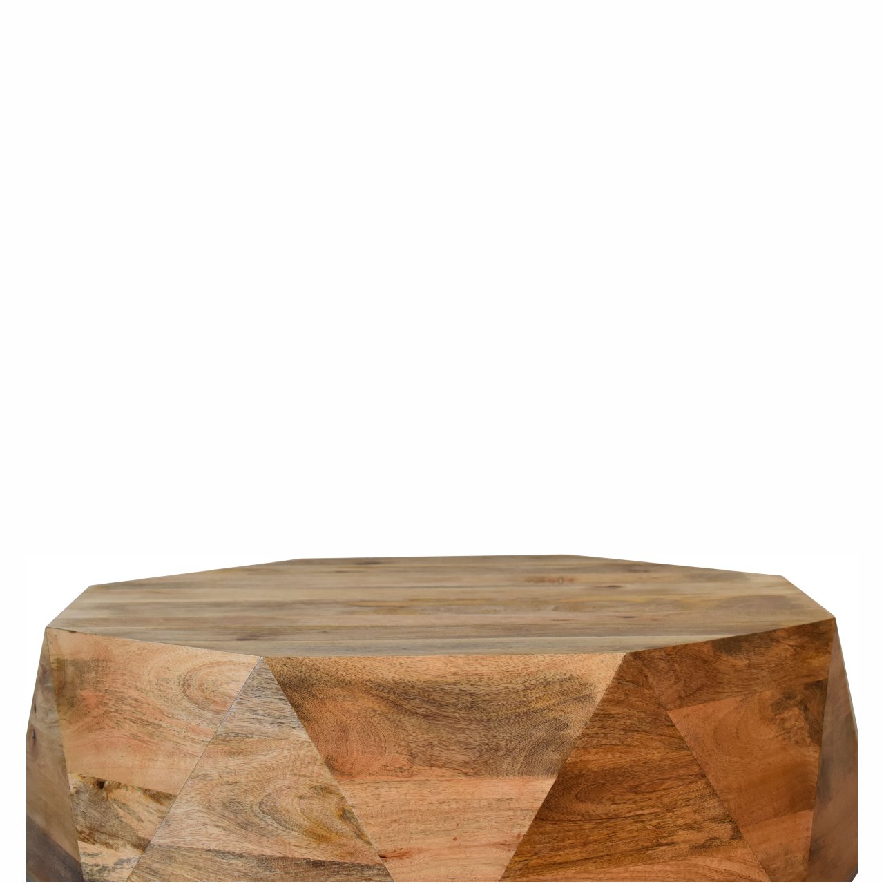 Solid Mango Wood Oak Finished Geometrical Shaped Solid Wood Coffee Table - Image 6