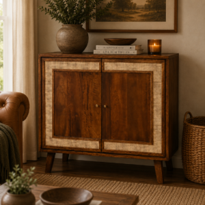 Solid Mango Wood Chestnut Finished 2 Door Cabinet