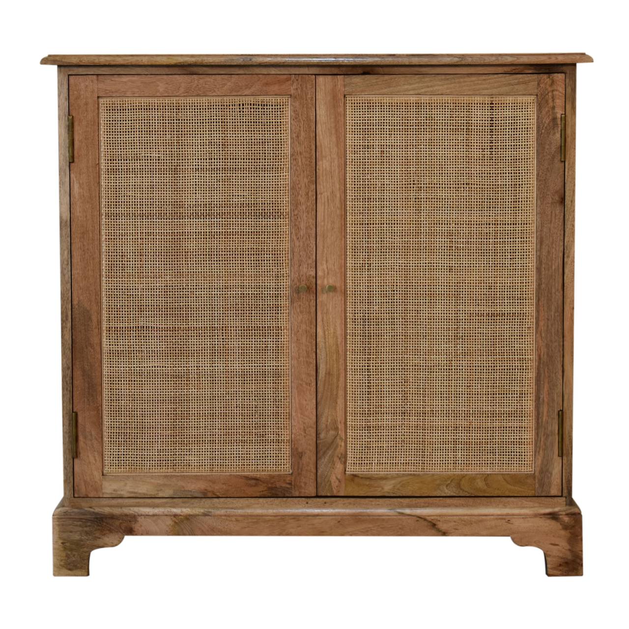 Solid Mango Wood Oak Finished 2 Woven Doors Lounge Cabinet