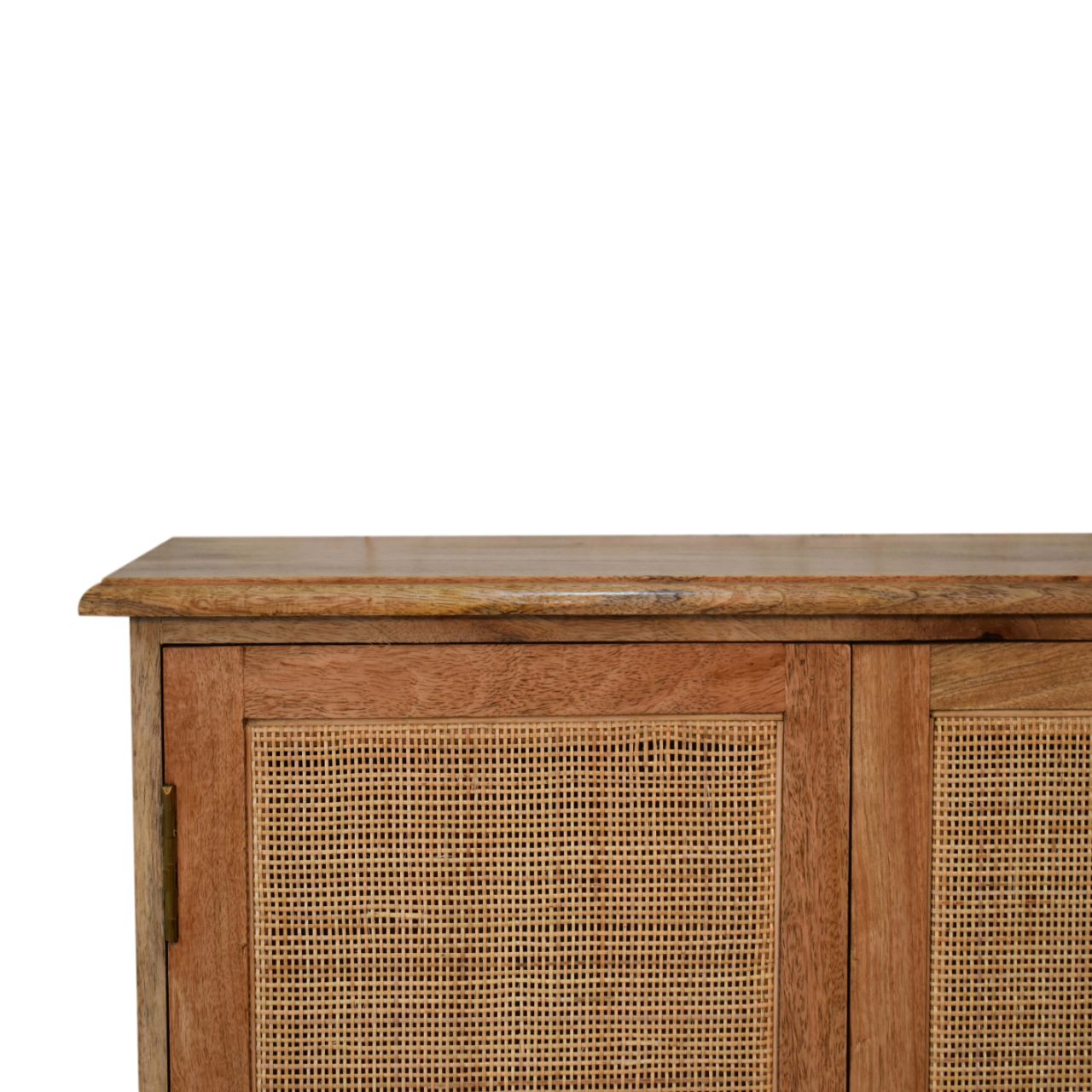 Solid Mango Wood Oak Finished 2 Woven Doors Lounge Cabinet - Image 4