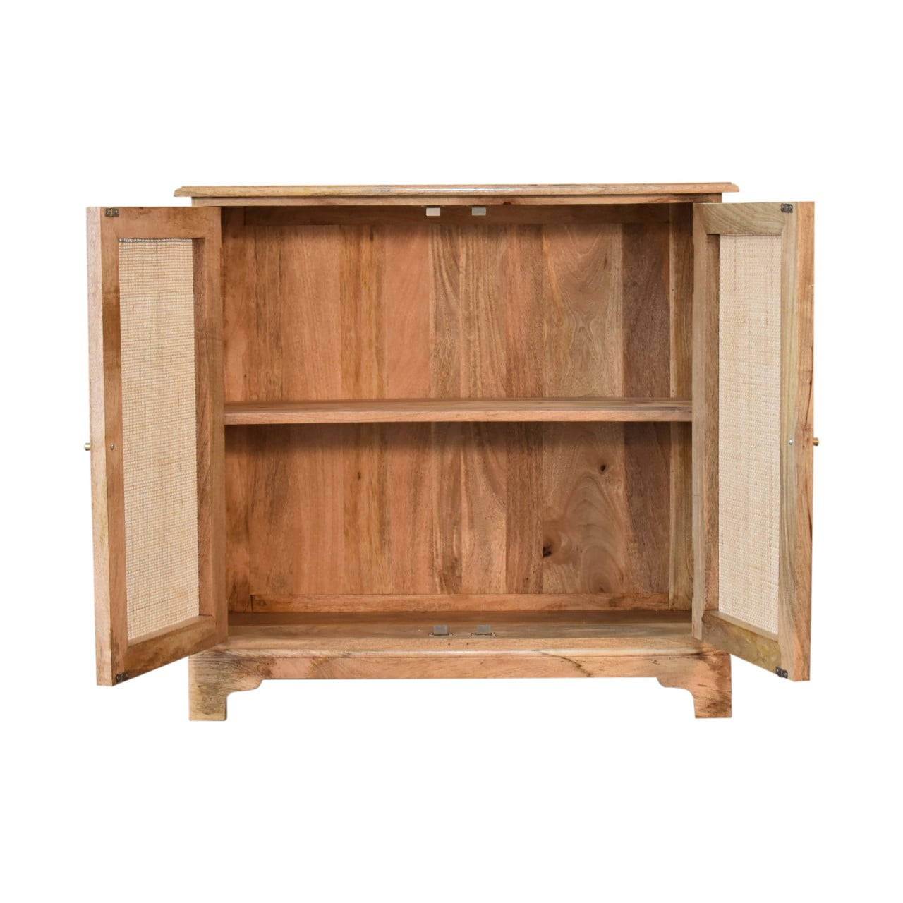 Solid Mango Wood Oak Finished 2 Woven Doors Lounge Cabinet - Image 7