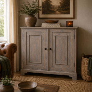 Solid Mango Wood Acid Stone Washed Finished 2 Door Cabinet