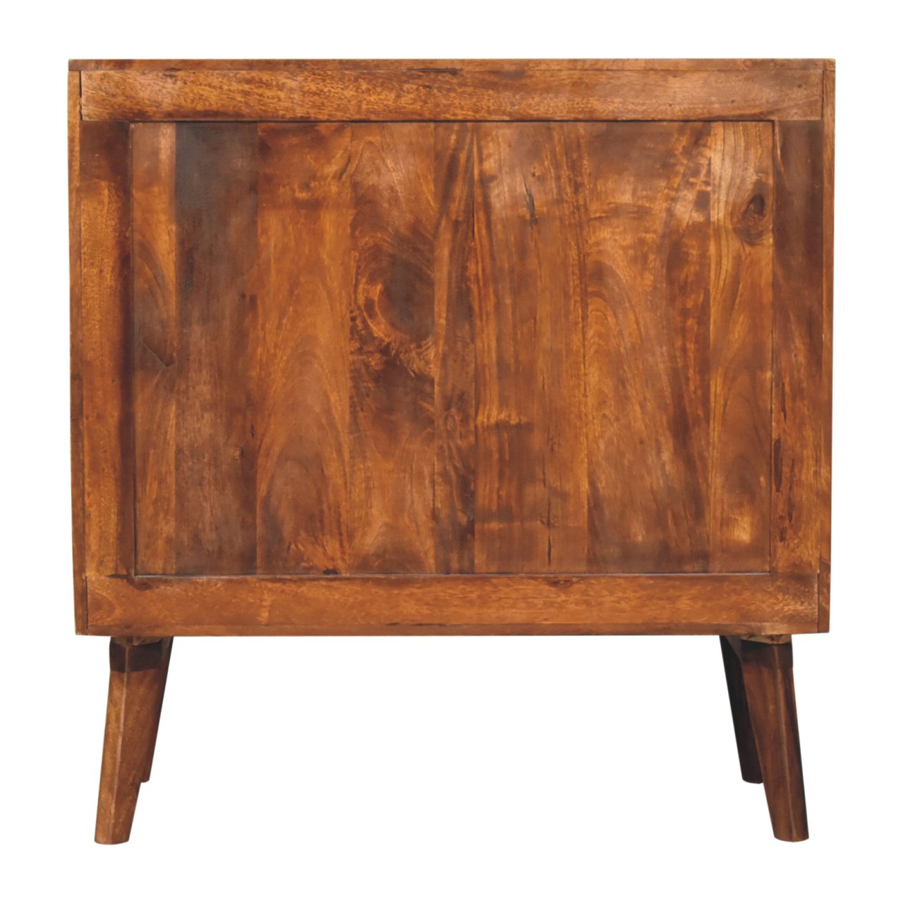 Solid Mango Wood Chestnut Finished 3 Drawer 1 Cupboard Cubed & Brass Inlay Cabinet - Image 9