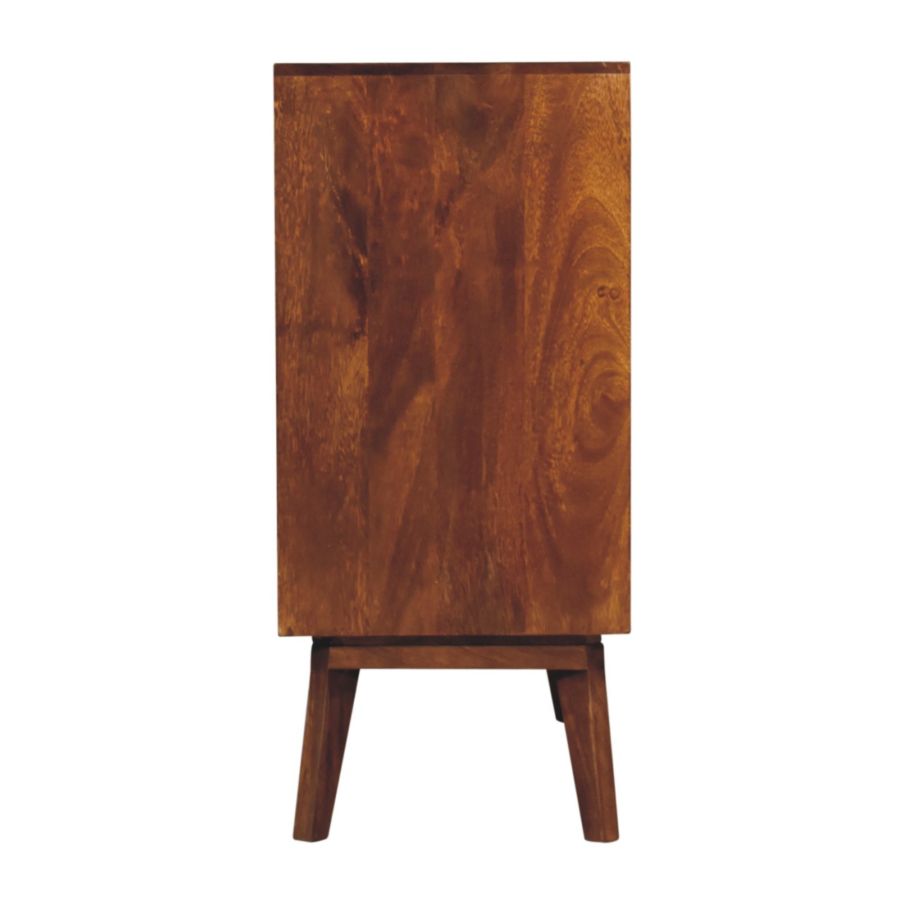 Solid Mango Wood Chestnut Finished 3 Drawer 1 Cupboard Cubed & Brass Inlay Cabinet - Image 8