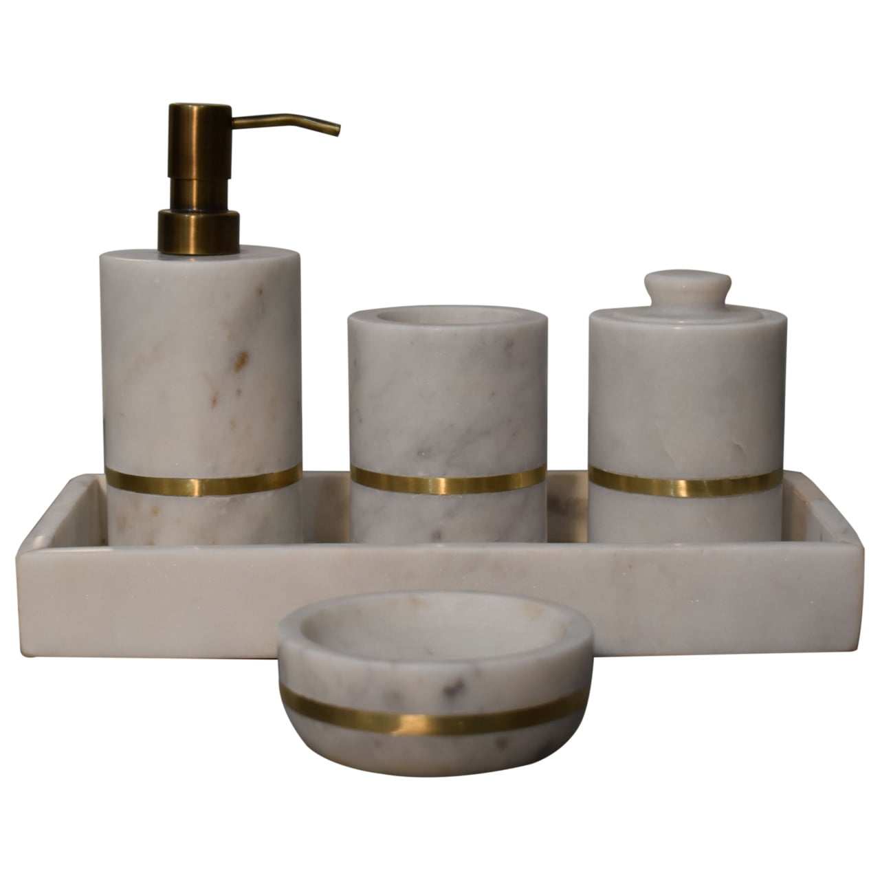 Solid Mango Wood Brass Inlay Bathroom Set of 5 - Image 6