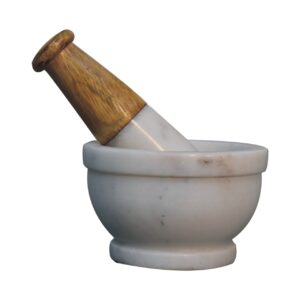 Solid Mango Wood Large Marble Oak Finished Pestle & Mortar