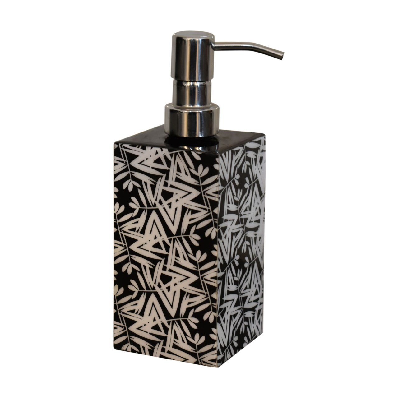Solid Mango Wood Set of 6 Pieces Black & White Aztec Print Bathroom Set - Image 2