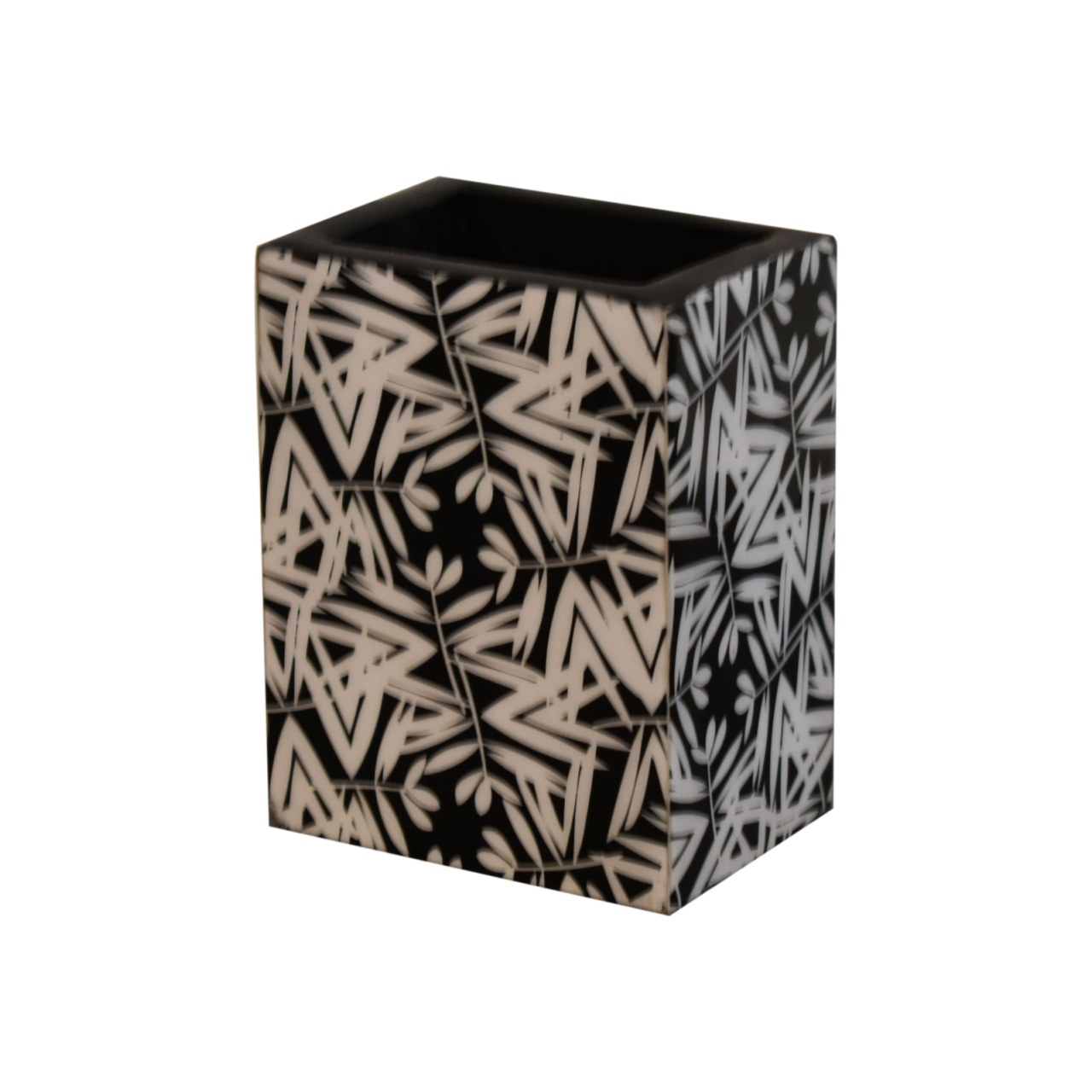 Solid Mango Wood Set of 6 Pieces Black & White Aztec Print Bathroom Set - Image 3