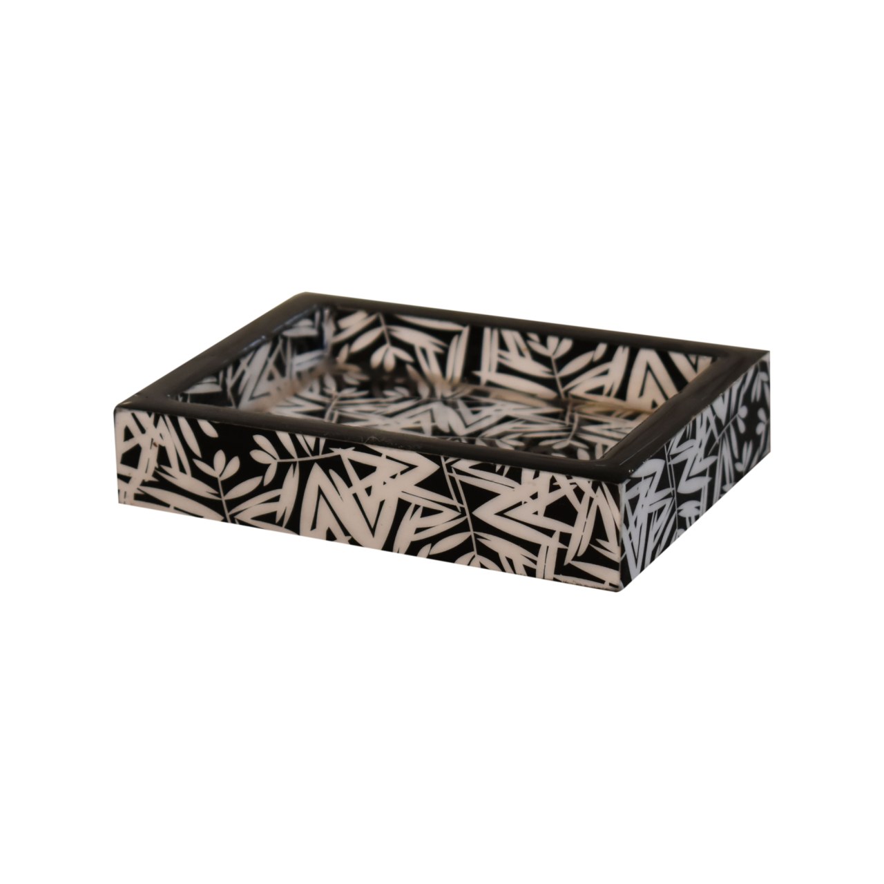 Solid Mango Wood Set of 6 Pieces Black & White Aztec Print Bathroom Set - Image 4