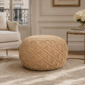 Solid Mango Wood Ansley Mustard Pouffe
