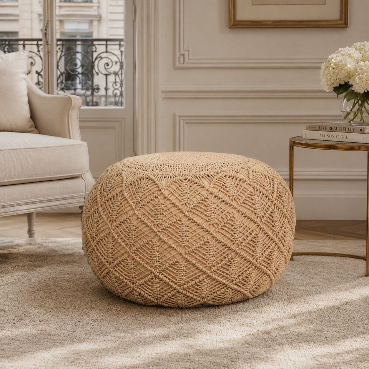 Solid Mango Wood Ansley Mustard Pouffe