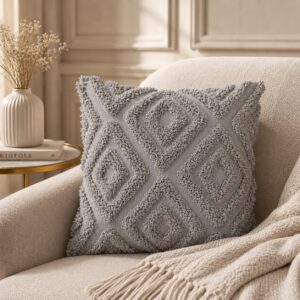Solid Mango Wood 2 Grey Mini Diamond Tassle Cushions