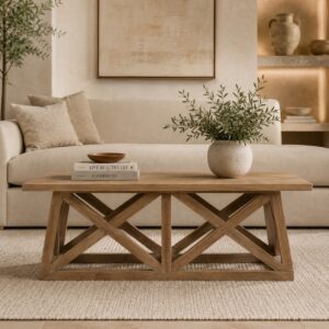 Solid Mango Wood N3 Sun Bleach Finished Trestle Coffee Table