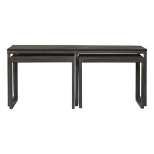 Solid Mango Wood Sandblasted Top & Pewter Finished Industrial Iron Base Set of 3 Coffee Tables
