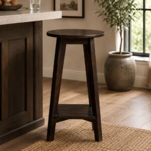 Solid Mango Wood California Walnut Finished Stool with Step