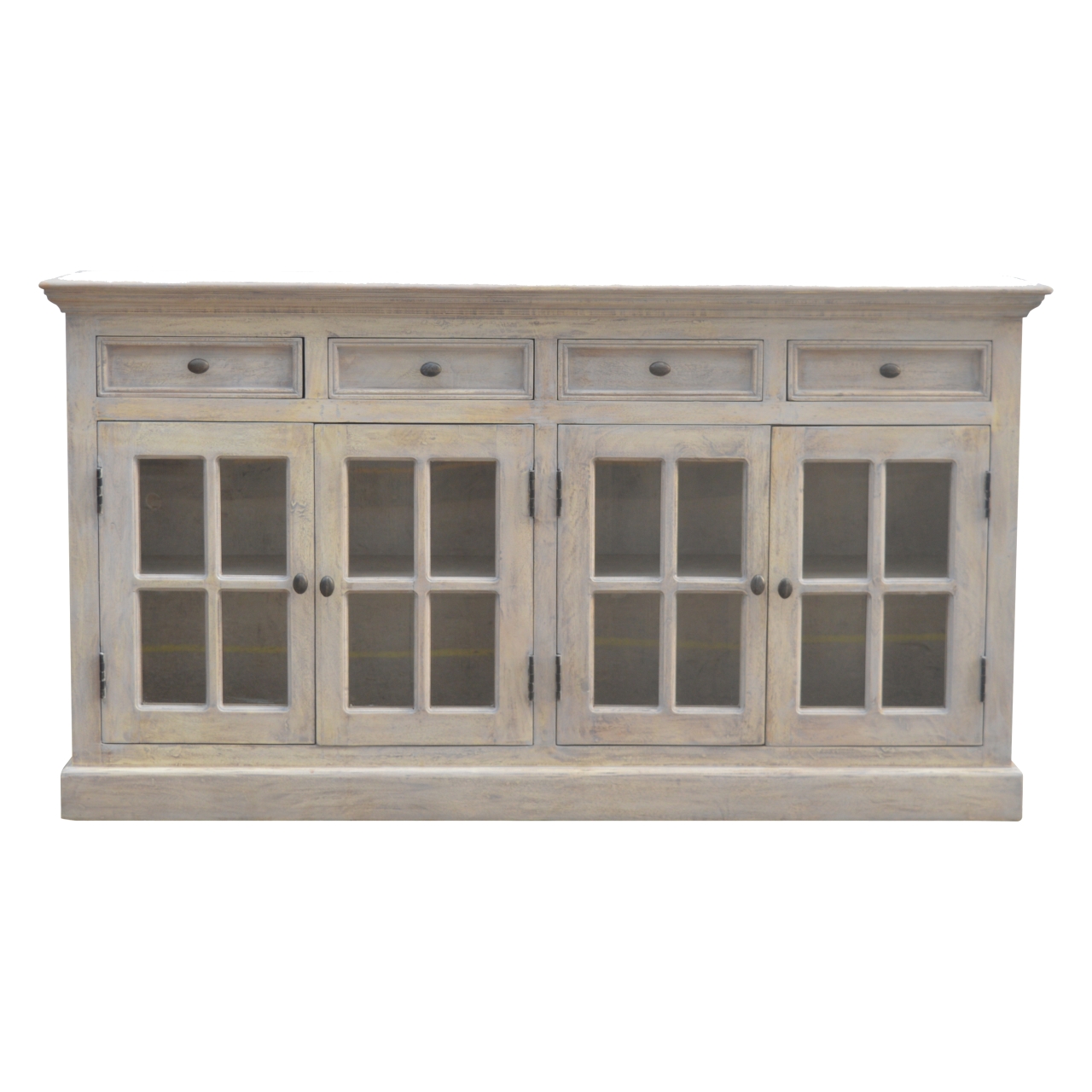 Solid Mango Wood Acid Washed Country Style 4 Drawer Glazed Sideboard