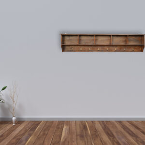 Solid Mango Wood Oak Finished Floating Hook Storage Unit