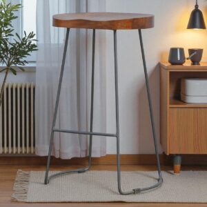 Solid Mango Wood Solid Oak Finished Chunky Seat High Stool