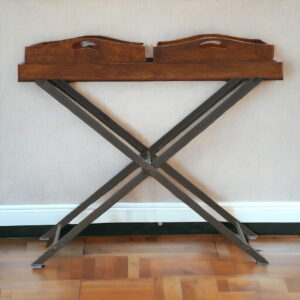 Solid Mango Wood Chestnut Finished Industrial Double Butler Tray Table
