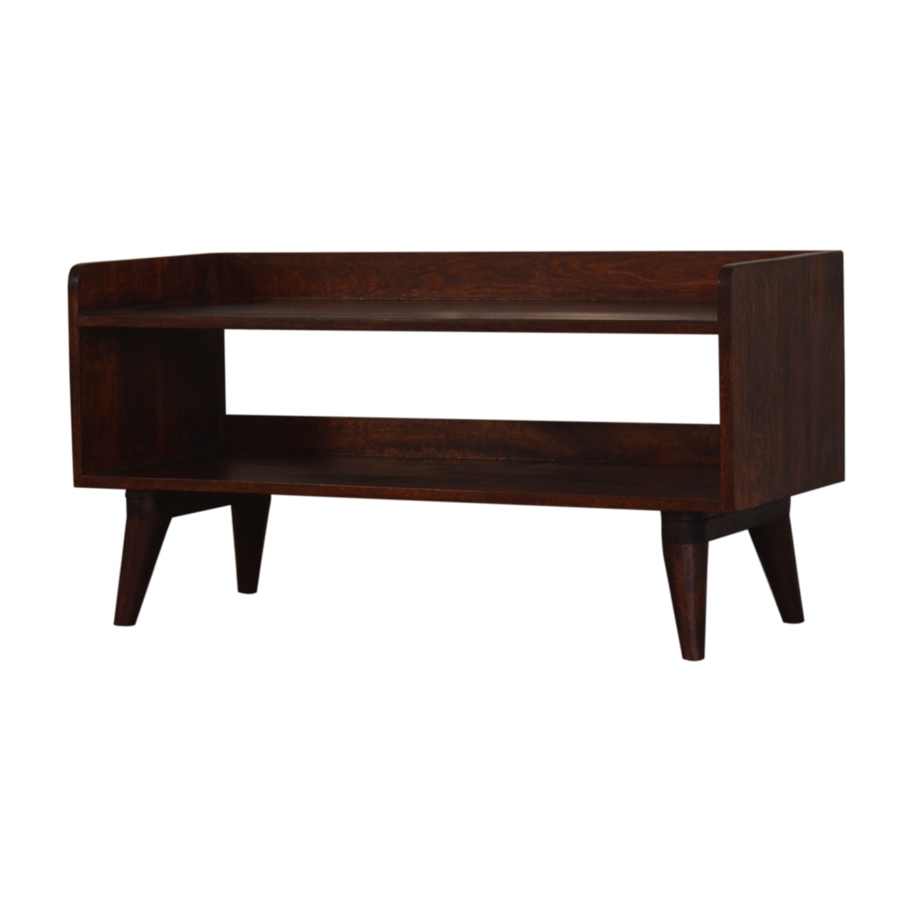 Solid Mango Wood Cherry Finished Nordic Shoe Storage Bench - Image 3